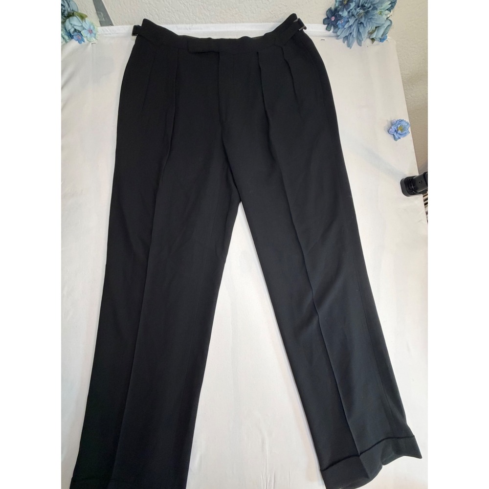 Ralph Lauren Purple Label Black Wool Pleated Wide Leg Trousers Side Tabs Size 34 - Picture 3 of 12